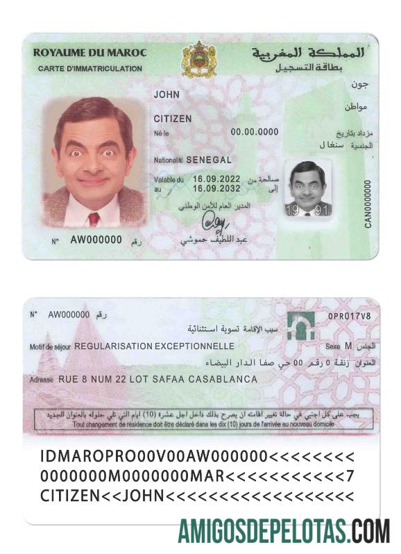 Morocco Registration Card amostra